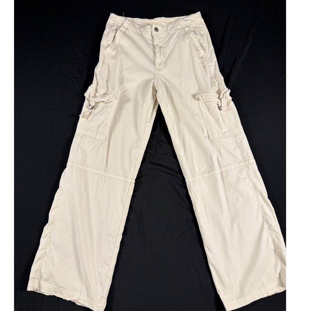 American Eagle Super High‎ Rise Baggy Wide Leg Cargo Pants Cream Stretch 29x31